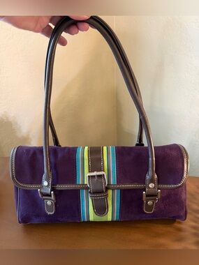 Tommy Hilfiger Purple Suede Shoulder Bag with Striped Accent